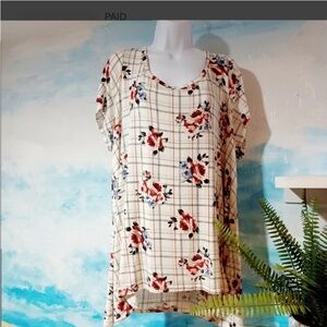 Modcloth Cream Floral Plaid Blouse